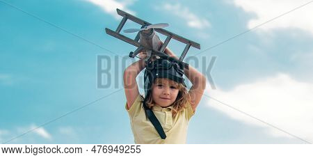 Freedom Carefree And Kids Dream. Child Dreams Of Future. Kid Pilot Aviator Dreaming. Child Dream Con