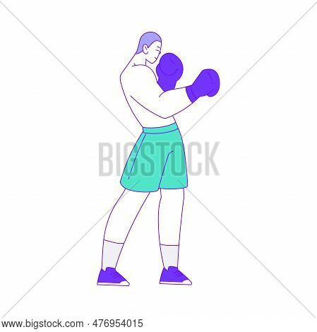 Young Male In Boxing Gloves Doing Intensive Body Training And Sport Workout Vector Illustration