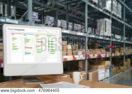 Project Planning Software For Modish Business Project Management On The Computer Screen Showing Time