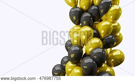 3d Balloon Gate Arc With Black And Gold Balloons And Podium Isolated On Black Background For Product