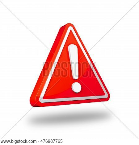 Bright Red Caution Sign With Exclamation Mark 3d Illustration