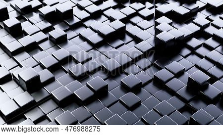 Black 3d Glossy Cubes. Abstract Technology Background. 3d Rendering