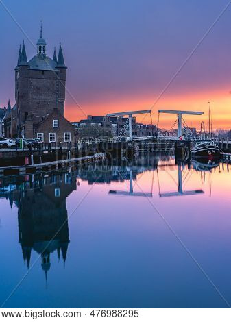 Early Morning Sunrise In The City Center Of Zierikzee, Zeeland, The Netherlands.