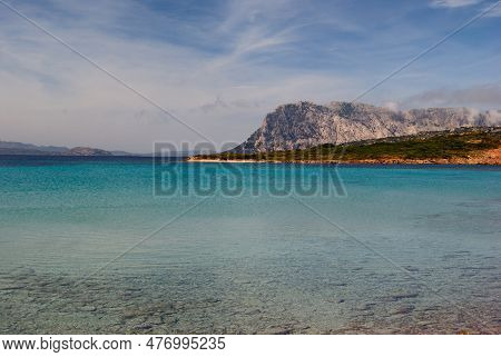 The Sea Of Capo Coda Di Cavallo, In Background The Island Of Tavolara