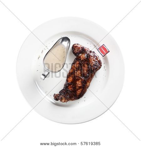 Grilled Steak On A Plate (white Background)
