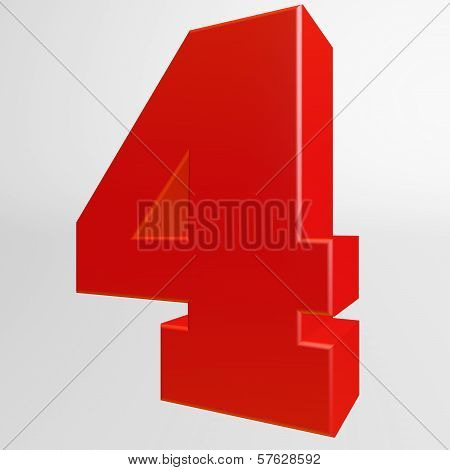 Red Number Four On White Background