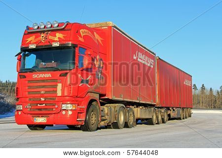 Red Scania R500 Semi Trailer Truck