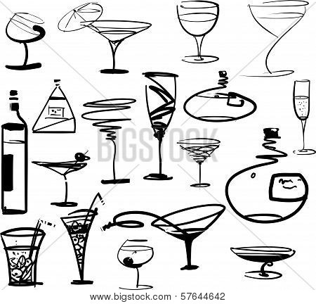 Set of stylish bottles and glasses