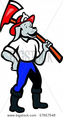 Dog Fireman Firefighter Fire Axe Cartoon