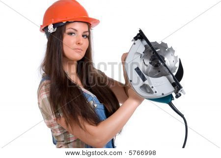 Woman and circular saw