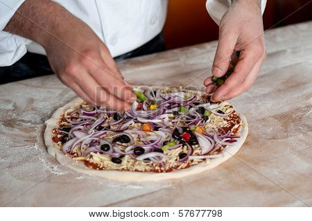 Chef Preparing Pizza, Closeup Shot
