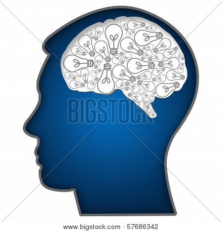 Human Head with Bulbs In Brain