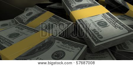 Us Dollar Notes Scattered Pile Closeup