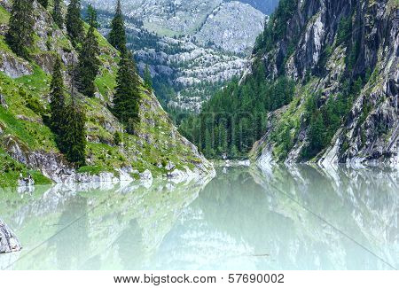 Summer Mountain Canyon And Dam (alps, Switzerland)