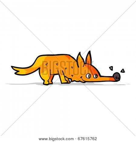 cartoon fox sniffing floor