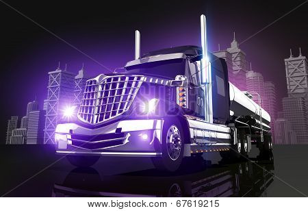 Violet Glowing Tanker Truck