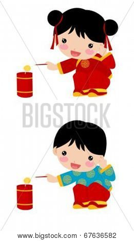 Chinese children and firecrackers 