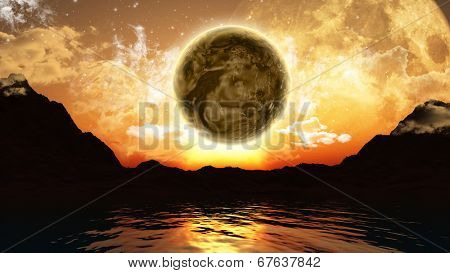 3D landscape of fictional planets and the ocean