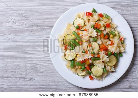 Pasta With Vegetables On A Wooden Background. Top View