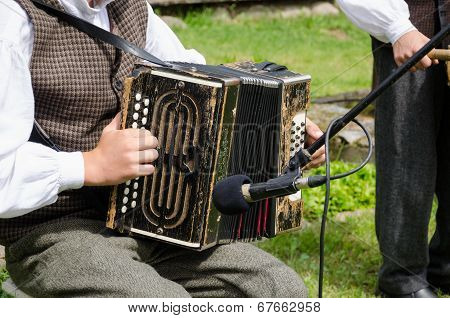 Accordionist Man Play Folk Music With Accordion