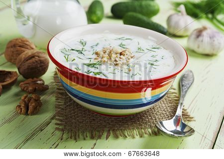 Summer Soup With Cucumbers, Yogurt And Walnuts