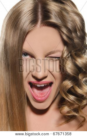 Woman With Cold Hairdo Made Grimace