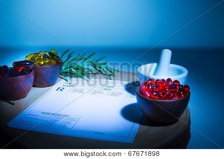 Capsules, Mortar and Pestle
