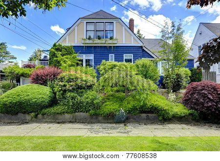 Clapboard Siding House In Blue Color With Curb Appeal
