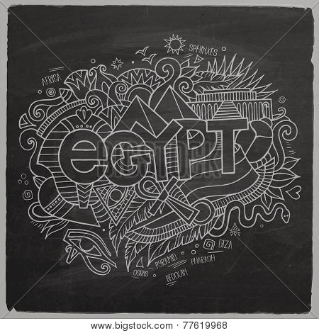 Egypt hand lettering and doodles elements background.