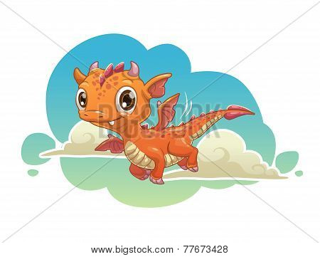 Cute orange cartoon dragon