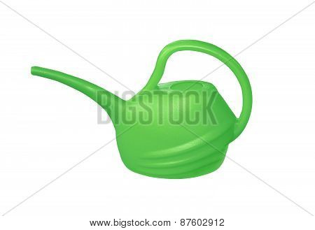 Green Plastik Watering Can Isolated On White