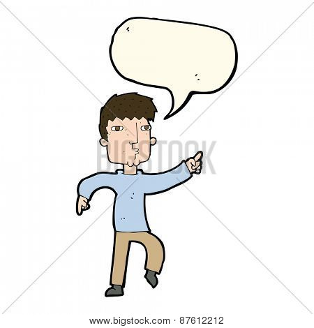 cartoon dancing man with speech bubble