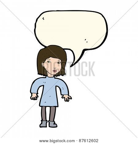 cartoon cautious woman with speech bubble