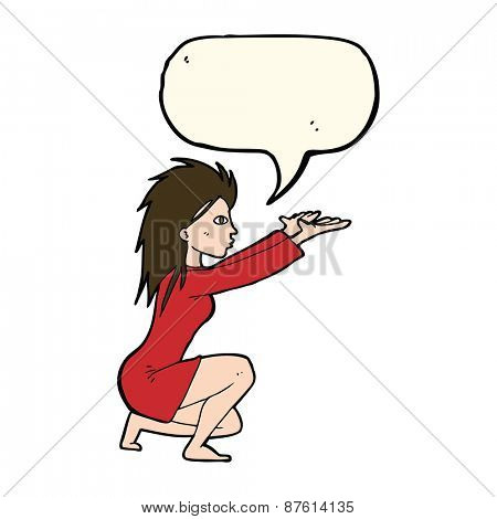 cartoon woman casting spel with speech bubble