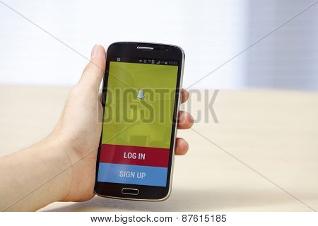 Kuala Lumpur,Malaysia 9th April 2015,Released in September 2011, Snapchat is popular a photo messaging application.