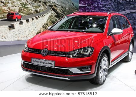 NEW YORK - APRIL 1: Volkswagen exhibit Volkswagen Golf Sport wagen alltrack at the 2015 New York International Auto Show during Press day, public show is running from April 3-12, 2015 in New York, NY.
