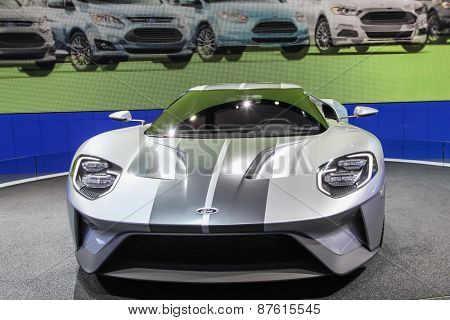 NEW YORK - APRIL 1: Ford exhibit Ford GT at the 2015 New York International Auto Show during Press day,  public show is running from April 3-12, 2015 in New York, NY.