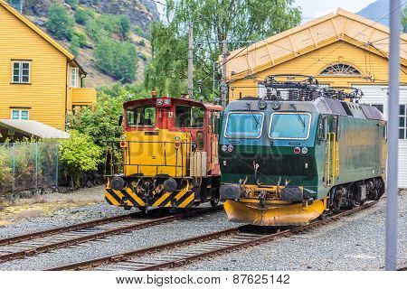 Train At Famous Flam Railway  In Norway