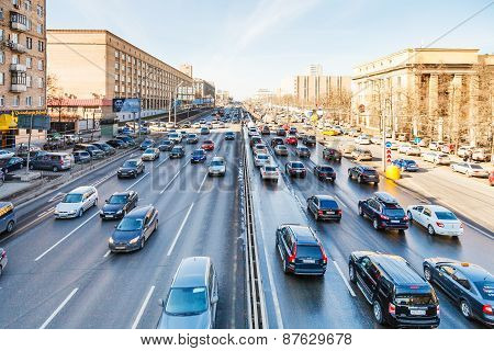 Urban Transport On Leningradskoye Shosse In Spring