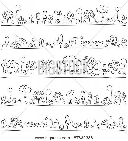 pattern for children with cute nature elements, child like drawing style
