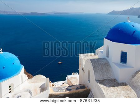 view of caldera with blue domes, Santorini