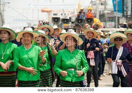 Traditional Thai Dancing In Si Satchanalai Elephant Back Ordination Procession.