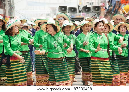 Traditional Thai Dancing In Si Satchanalai Elephant Back Ordination Procession.