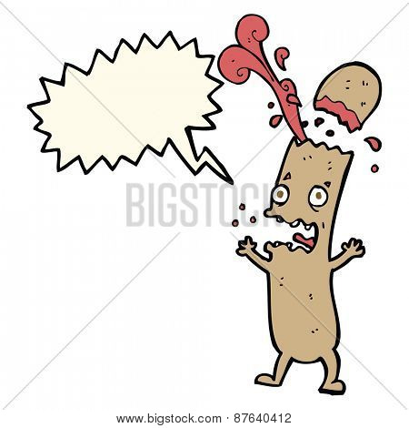 cartoon undercooked sausage with speech bubble