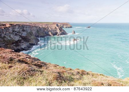 Stunning coastline between porthtowan and portreath on the coast path and past the old mining ruins