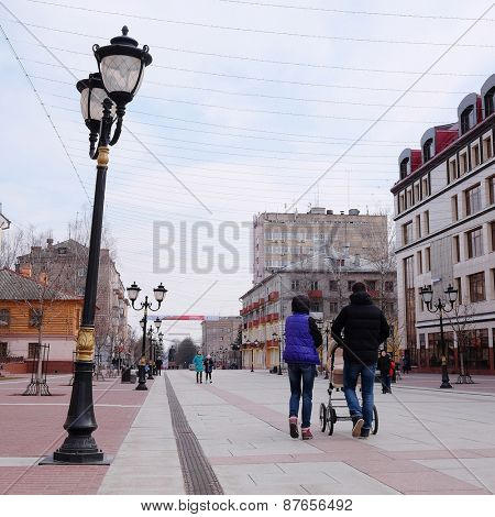 Bryansk, Russia, March, 28, 2015: Pedestrian street in the center of Bryansk