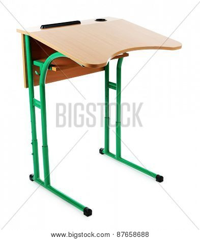 Wooden school desk isolated on white 
