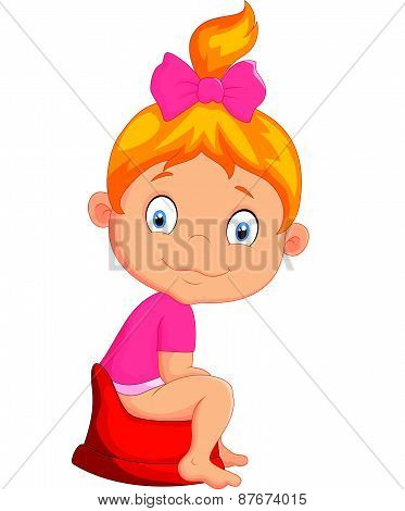Cartoon girl sitting on the potty