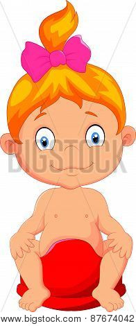 Cartoon girl sitting on the potty