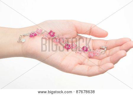 Beautiful Crystal Bracelet On Woman Hand